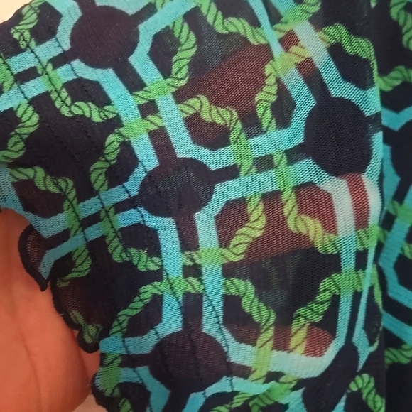 Blouse, Croft & Barrow, XS, Semi-Sheer, Cap Sleeve, Elastic Waist, Green, Blue - Picture 5 of 7